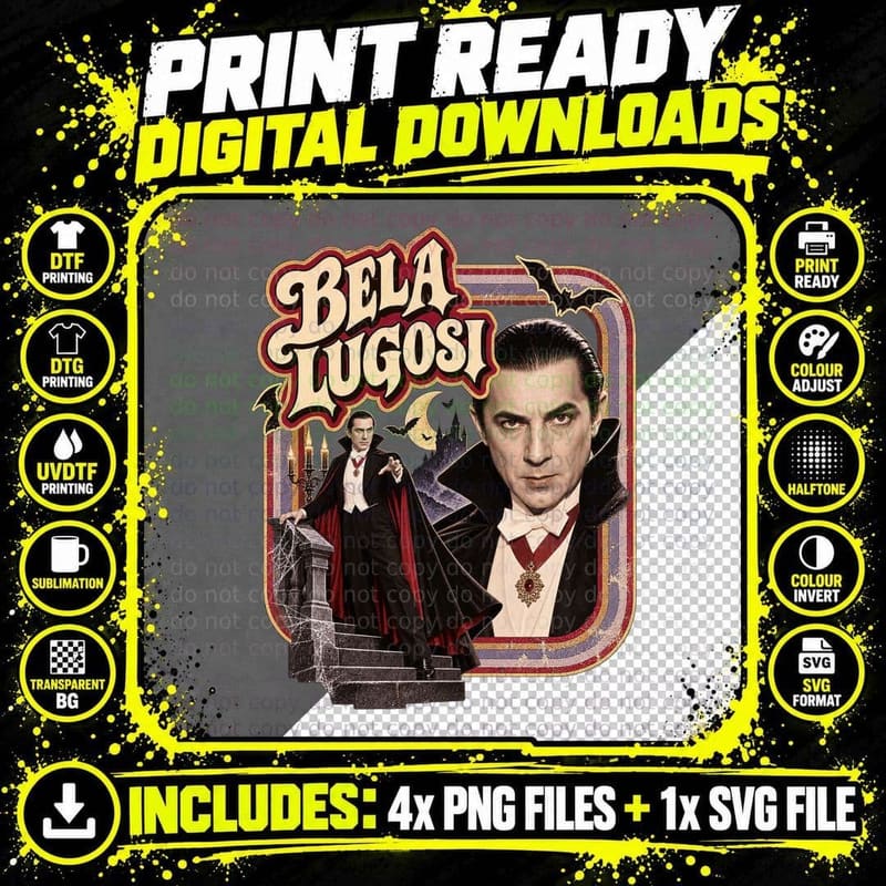 Bela Dracula 1931 Classic Gothic Horror Vampire Count Vintage Movie Star T-Shirt Png SVG Digital Bundle