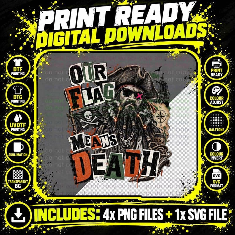 Blackbeard Punk Pirate Jolly Roger Skull Flag Sunglasses Gothic T-Shirt Png SVG Digital Bundle