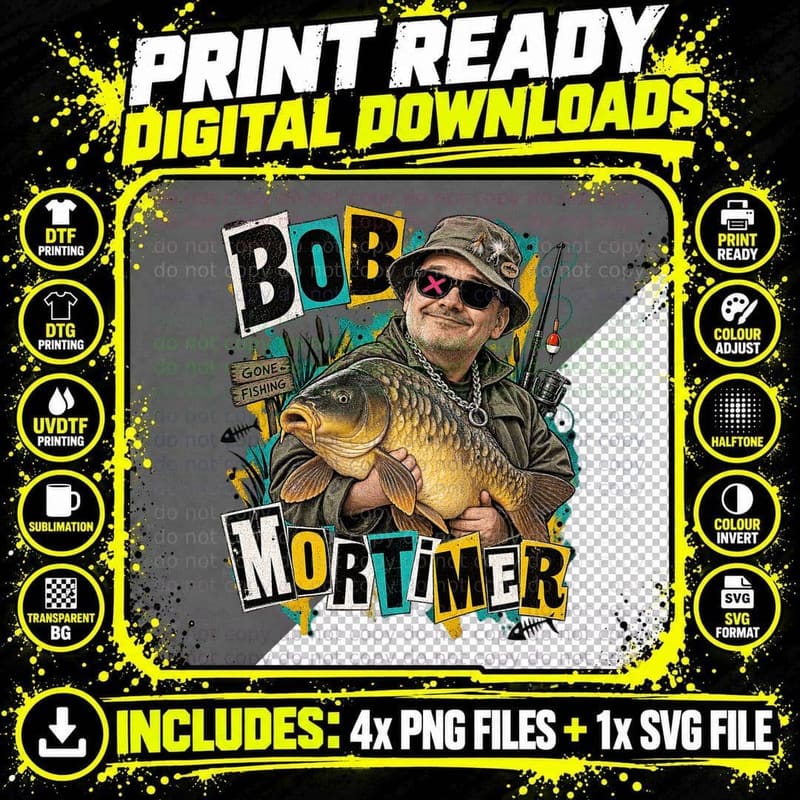 Bob Comedian Holding Big Carp Punk Sunglasses Bucket Hat Angler T-Shirt Png SVG Digital Bundle