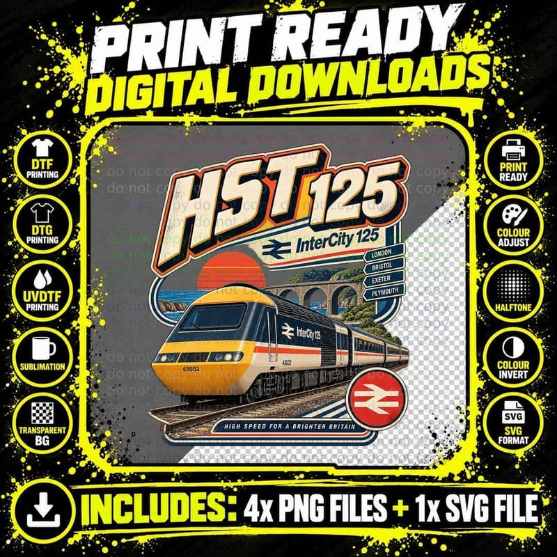 British Rail HST 125 Class 43 Vintage Retro Railway Png SVG Digital Bundle