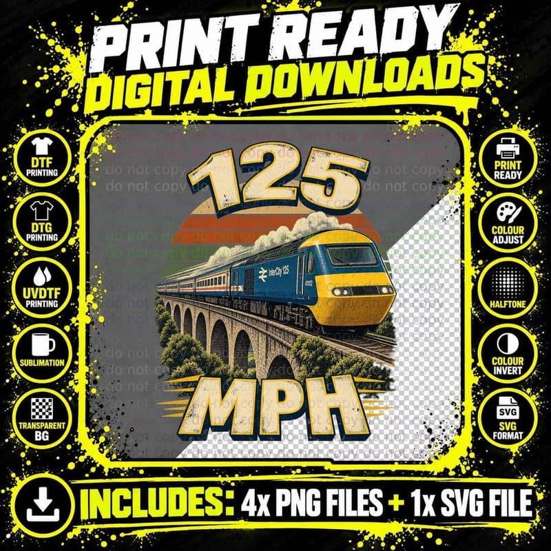 British Rail HST Retro Vintage InterCity 125 Railway Png SVG Digital Bundle