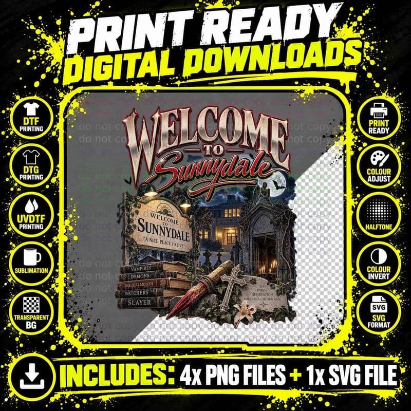 Buffy the Vampire Slayer Vintage 90s Sunnydale Hellmouth Png SVG Digital Bundle