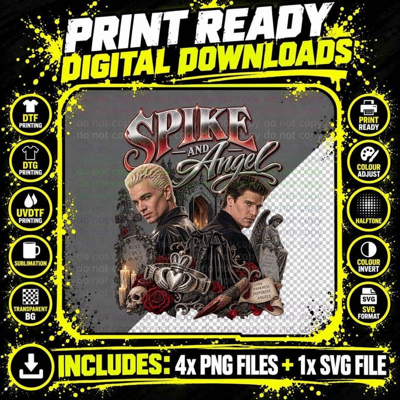 Buffy the Vampire Slayer Vintage Spike and Angel Vampire Png SVG Digital Bundle
