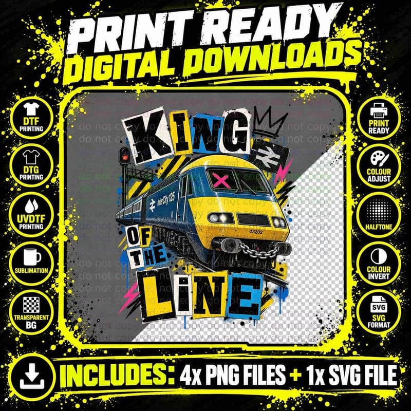 King of the Line Punk HST Class 43 Intercity 125 British Rail Spotter T-Shirt Png SVG Digital Bundle