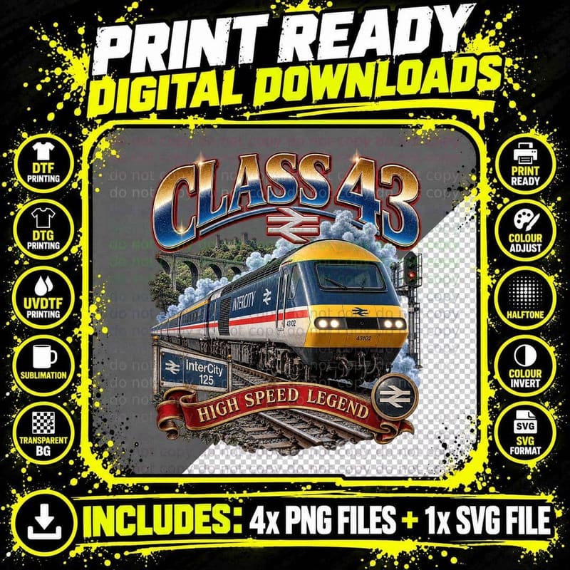 Class 43 HST Valenta InterCity 125 High Speed Legend British Rail T-Shirt Png SVG Digital Bundle