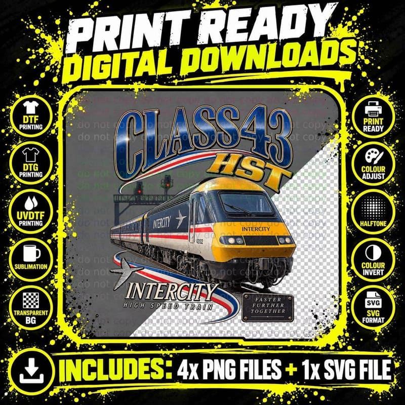 Class 43 HST Vintage British Rail InterCity Train Png SVG Digital Bundle