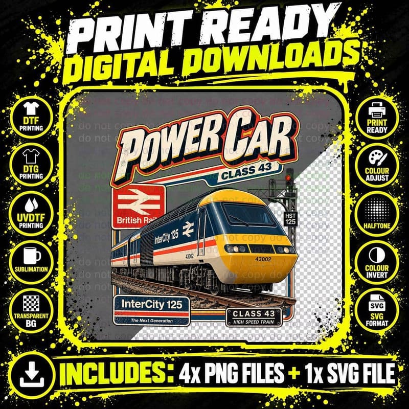 Class 43 Power Car British Rail HST Vintage Retro Train Png SVG Digital Bundle