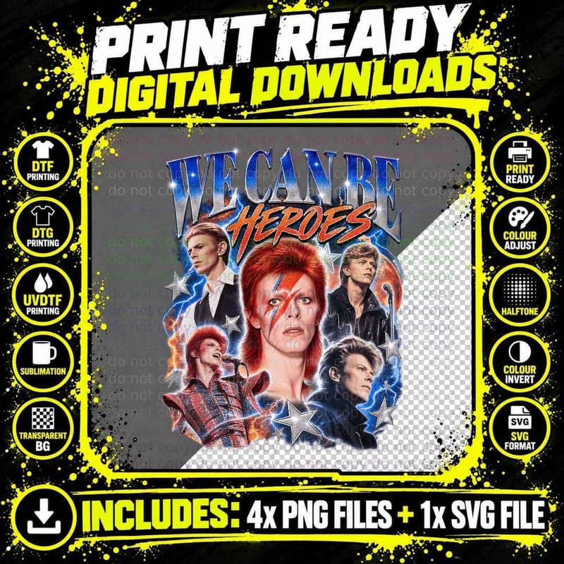 David Bowie Vintage Bootleg Ziggy Stardust Glam Rock Png SVG Digital Bundle