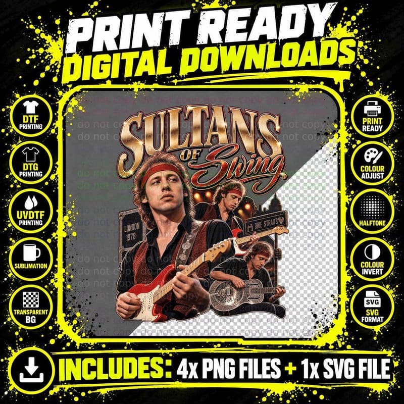 Dire Straits Vintage Mark Knopfler Sultans of Swing Png SVG Digital Bundle