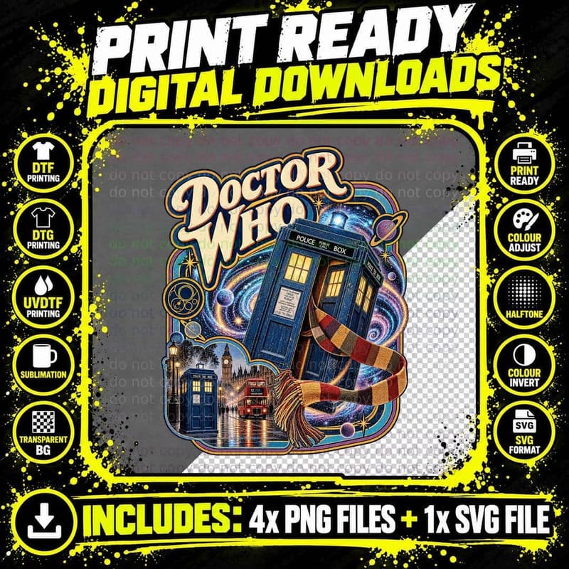 Doctor Who Vintage Retro Sci Fi Time Travel Classic TV Png SVG Digital Bundle