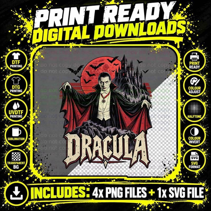 Dracula Bela Vampire Cape Castle Bats 1931 Gothic Horror Movie Vintage T-Shirt Png SVG Digital Bundle