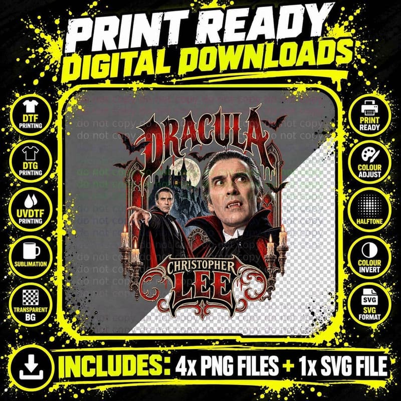 Dracula 1958 Christopher Lee Vintage Hammer Horror Png SVG Digital Bundle