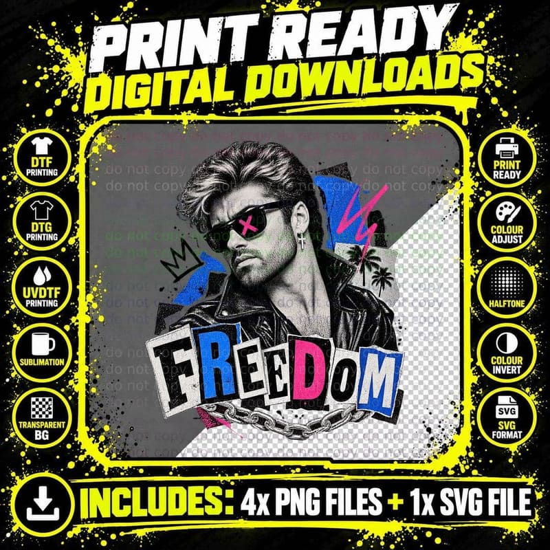 George Michael Freedom 90 Vintage Retro Pop Music Fan Png SVG Digital Bundle
