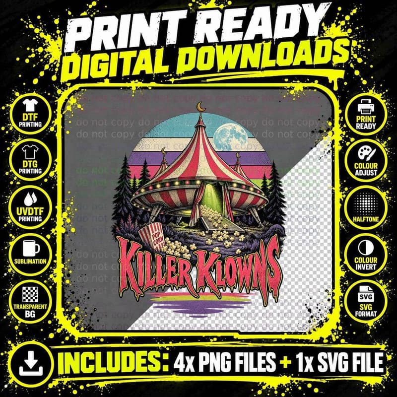 Killer Klowns from Outer Space Vintage Retro Horror Cult Png SVG Digital Bundle