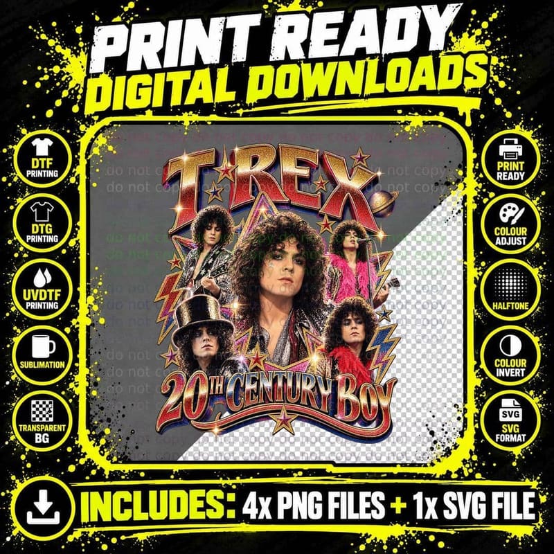 Marc Bolan T Rex Vintage Bootleg 20th Century Boy Glam Png SVG Digital Bundle