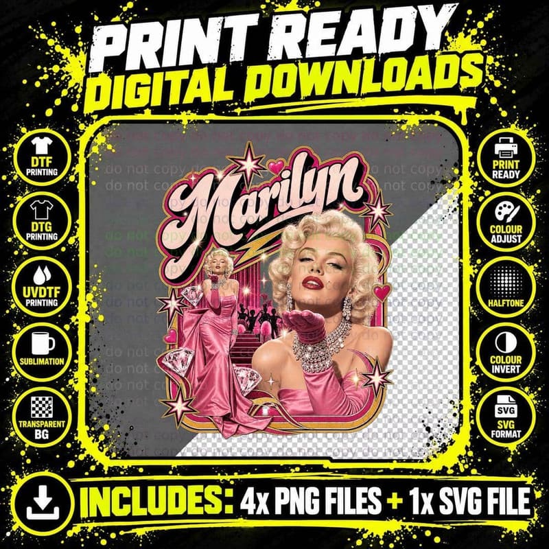 Marilyn Monroe Gentlemen Prefer Blondes 1953 Pink Png SVG Digital Bundle