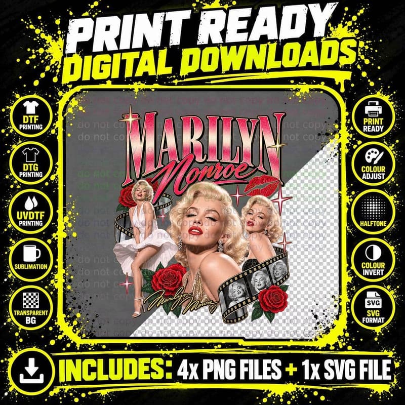 Marilyn Monroe Marilyn Vintage Hollywood Glamour Retro Png SVG Digital Bundle