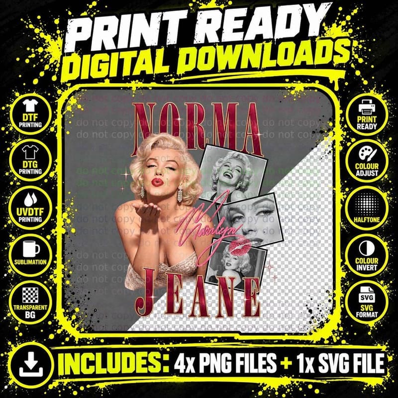 Marilyn Monroe Vintage Norma Jeane Hollywood Glamour Png SVG Digital Bundle