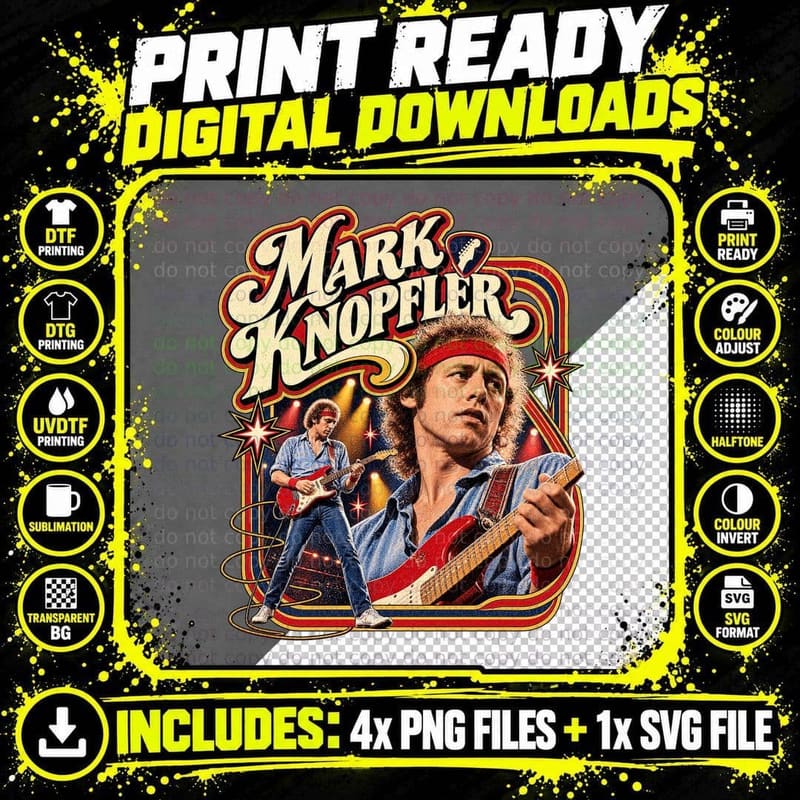 Mark Knopfler 1985 Vintage Dire Straits Guitar Rock Png SVG Digital Bundle