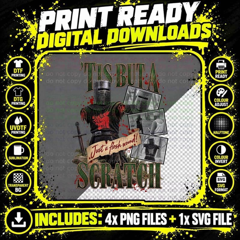 Monty Python Holy Grail Vintage Black Knight Medieval Png SVG Digital Bundle