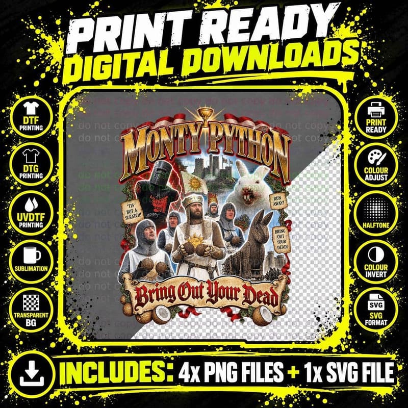 Monty Python and the Holy Grail Vintage Bootleg Comedy Png SVG Digital Bundle
