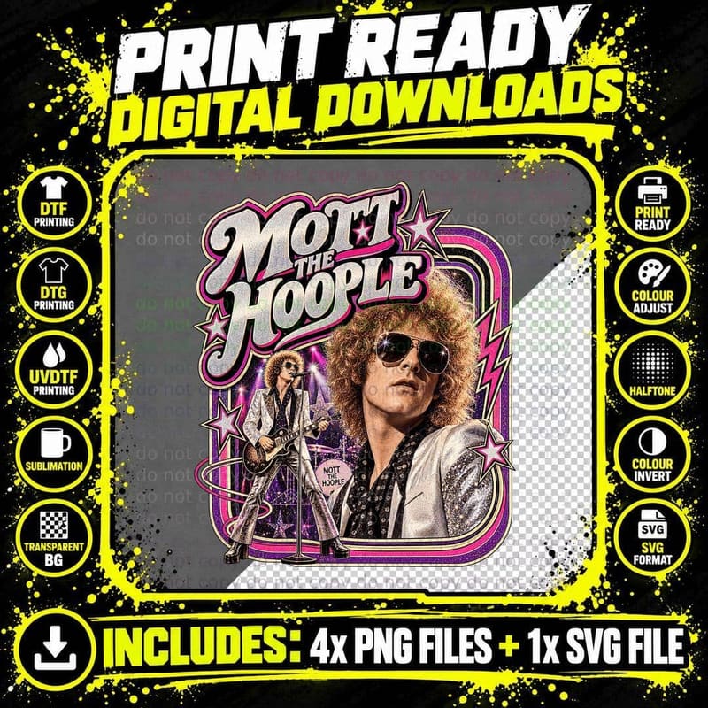 Ian 70s Glam Rock Singer Curly Hair Sunglasses 1973 Vintage Retro Band T-Shirt Png SVG Digital Bundle