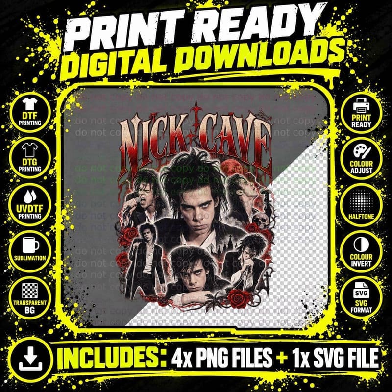 Nick Cave The Birthday Party Vintage Bootleg Gothic Punk Png SVG Digital Bundle