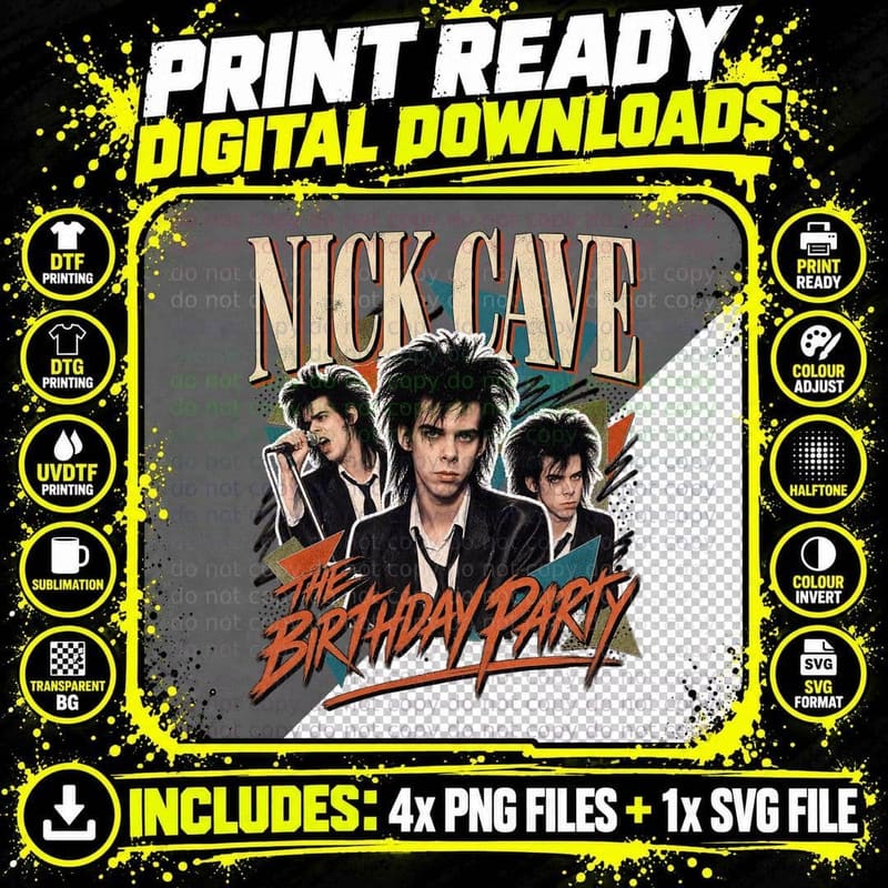 Nick Cave The Birthday Party Vintage Post Punk Gothic Png SVG Digital Bundle