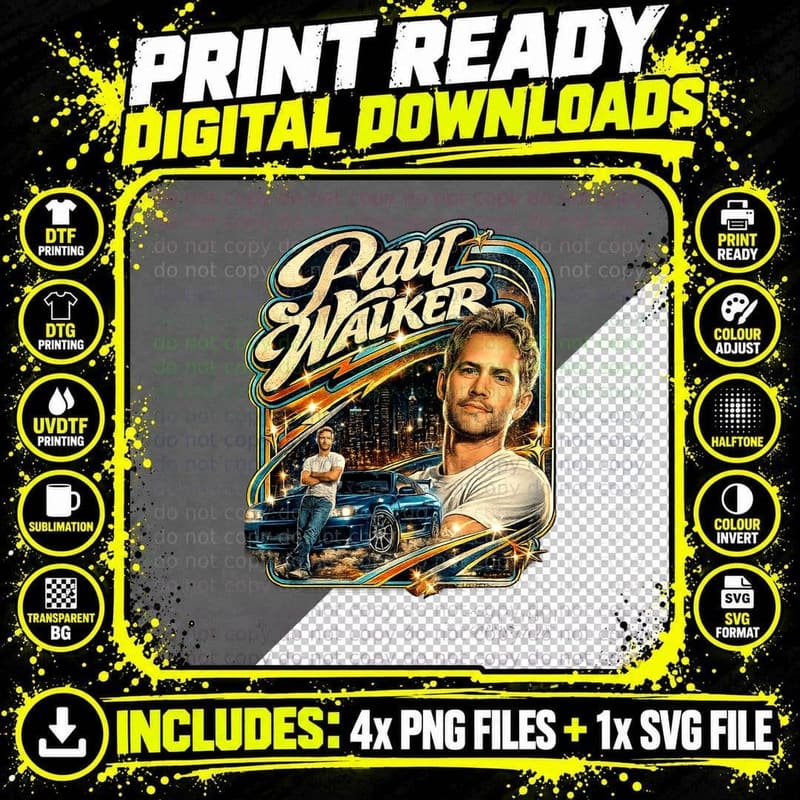 Paul Walker Fast and Furious 2001 Street Racing Vintage Png SVG Digital Bundle