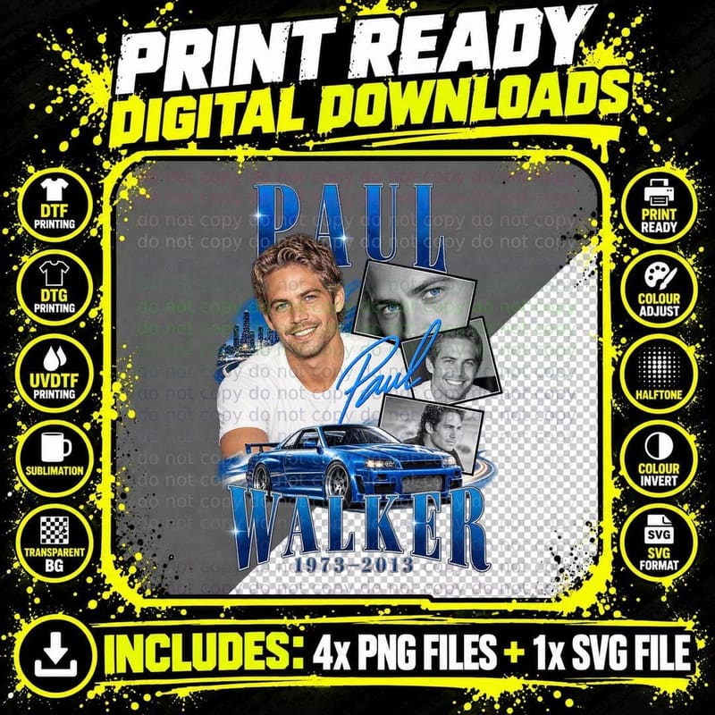 Paul Walker Vintage Fast and Furious Racing Memorial Png SVG Digital Bundle