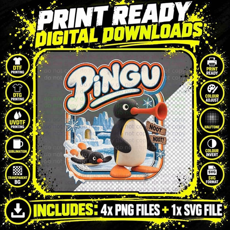 Pingu Classic Claymation Cartoon Retro Vintage Cute Png SVG Digital Bundle