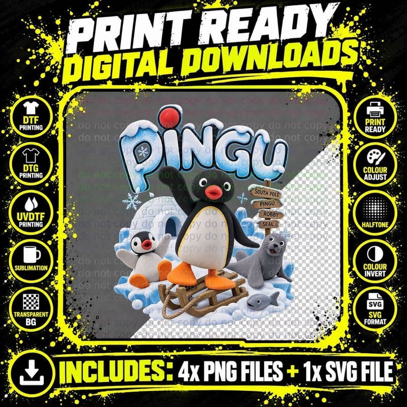 Pingu Vintage Classic Claymation Penguin Nostalgia Png SVG Digital Bundle