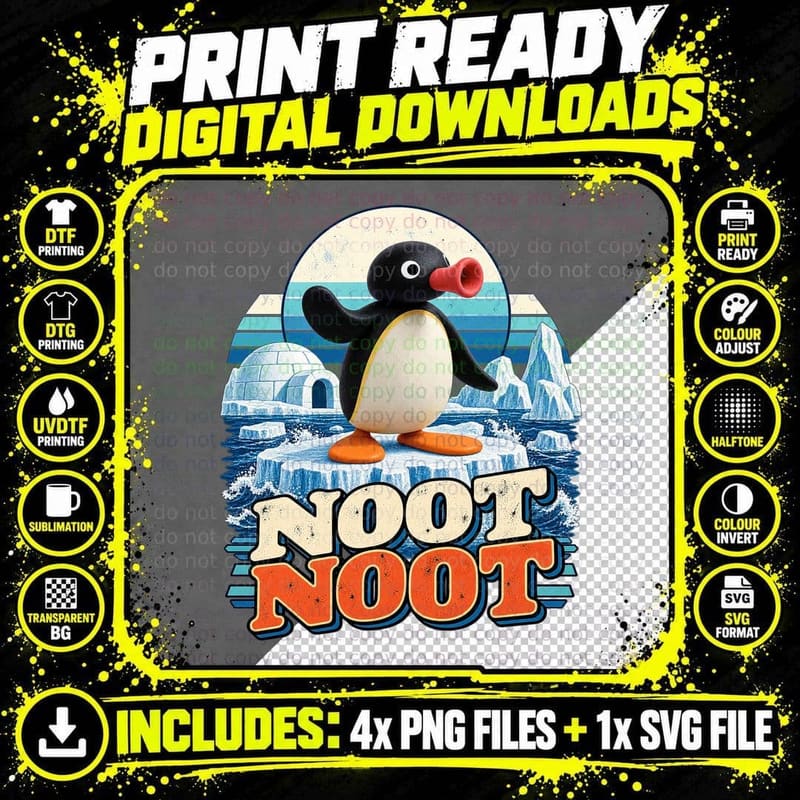 Noot Noot Claymation Penguin Iceberg Igloo 90s Kids TV Nostalgia T-Shirt Png SVG Digital Bundle