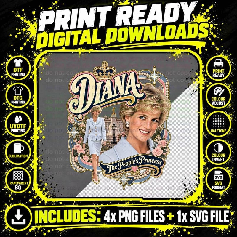 The People's Princess Diana 90s Royal Pastel Suit Pearls Roses Tribute T-Shirt Png SVG Digital Bundle