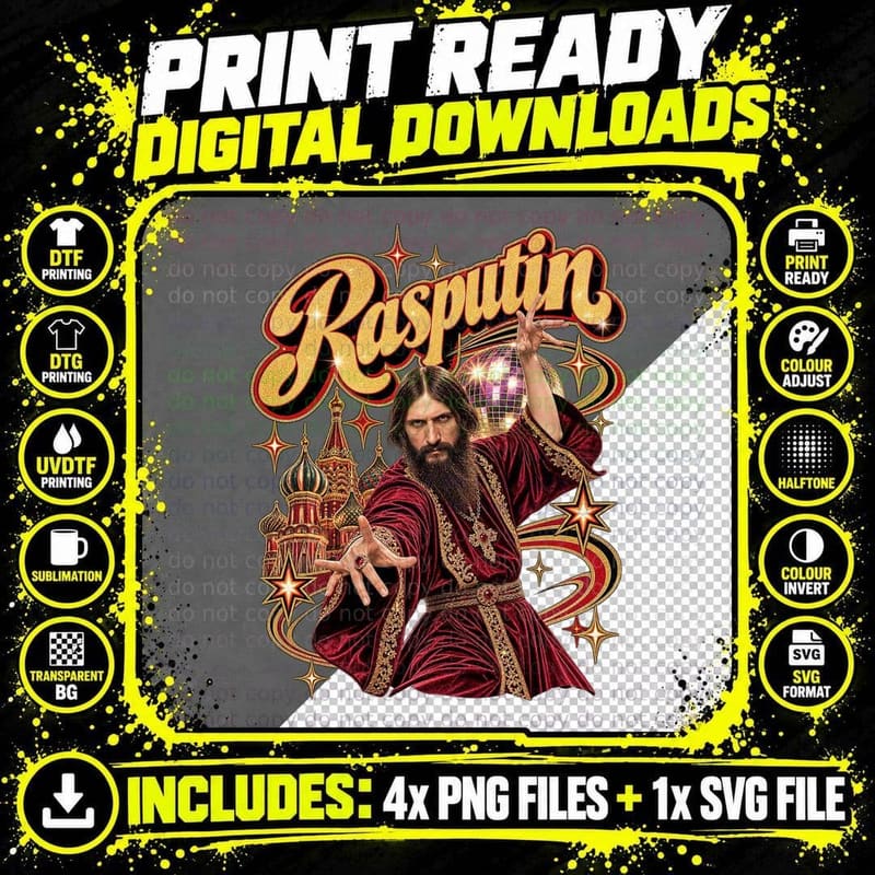 Rasputin Disco Dancing Russian Mystic Red Velvet Robe Mirror Ball T-Shirt Png SVG Digital Bundle