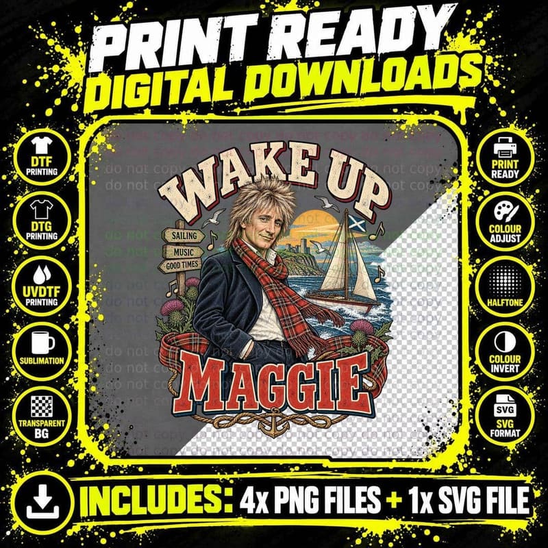 Rod Stewart Vintage Wake Up Maggie Scottish Classic Rock Png SVG Digital Bundle