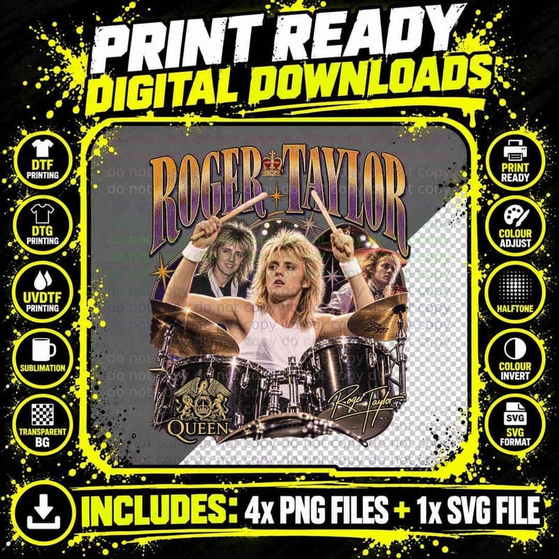 Roger Taylor Vintage Rock Drummer Bootleg Retro T-Shirt Png SVG Digital Bundle