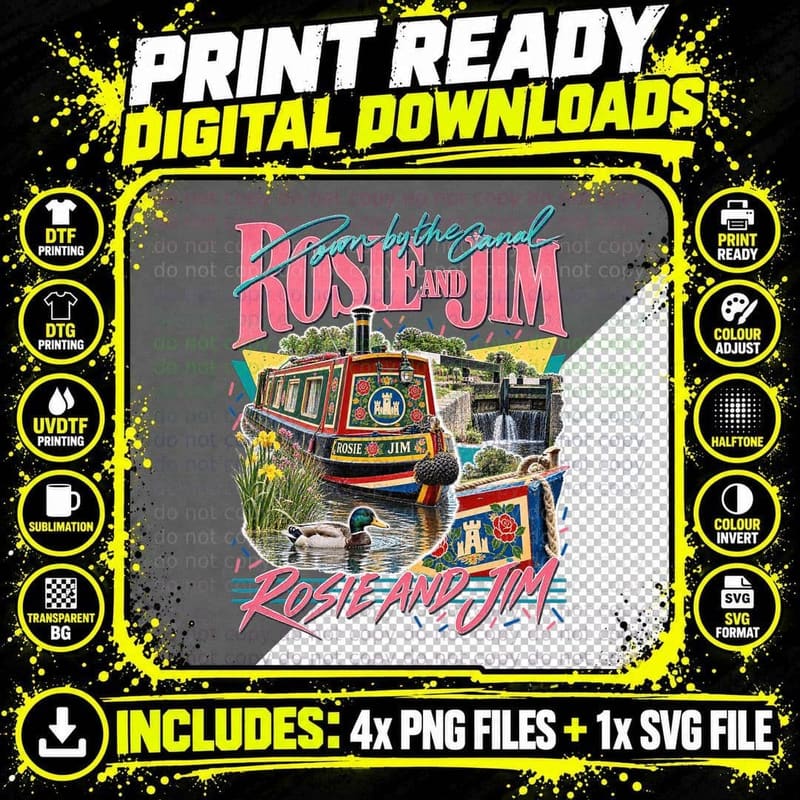 Down By The Canal Rag Doll Puppets Narrowboat 90s British Kids TV Retro T-Shirt Png SVG Digital Bundle