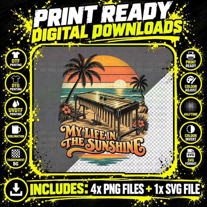 My Life in the Sunshine Vibraphone Beach Palm Trees 70s Jazz Funk T-Shirt Png SVG Digital Bundle