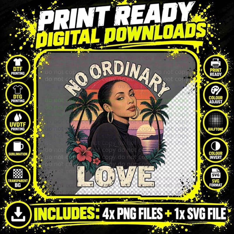 Sade No Ordinary Love 90s Soul Singer Palm Sunset Vintage Retro Music T-Shirt Png SVG Digital Bundle