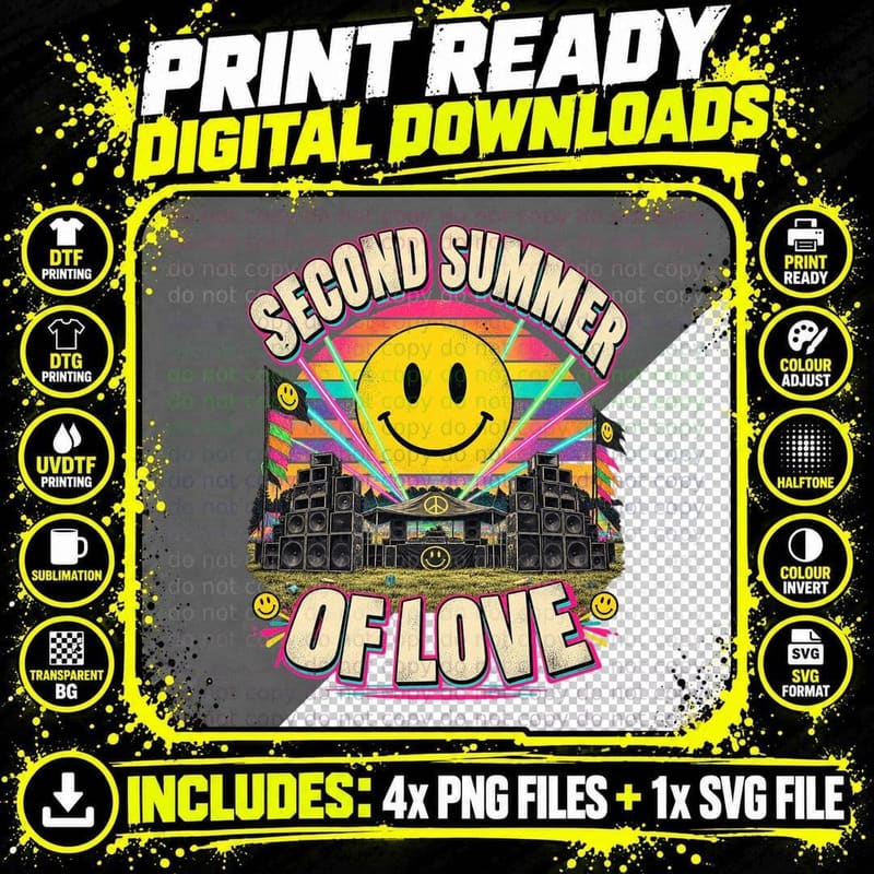 Second Summer of Love Acid House Retro Rave Vintage Png SVG Digital Bundle