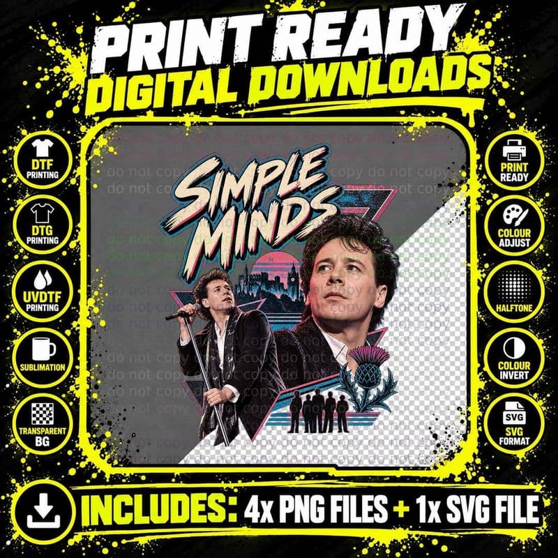 Simple Minds Vintage Jim Kerr New Wave Retro Concert Png SVG Digital Bundle