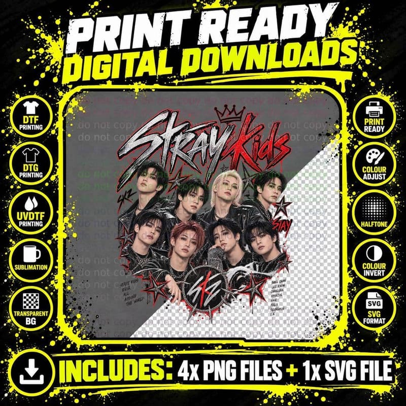 Stray Kids Kpop Concert Vintage Bootleg Retro T-Shirt Png SVG Digital Bundle
