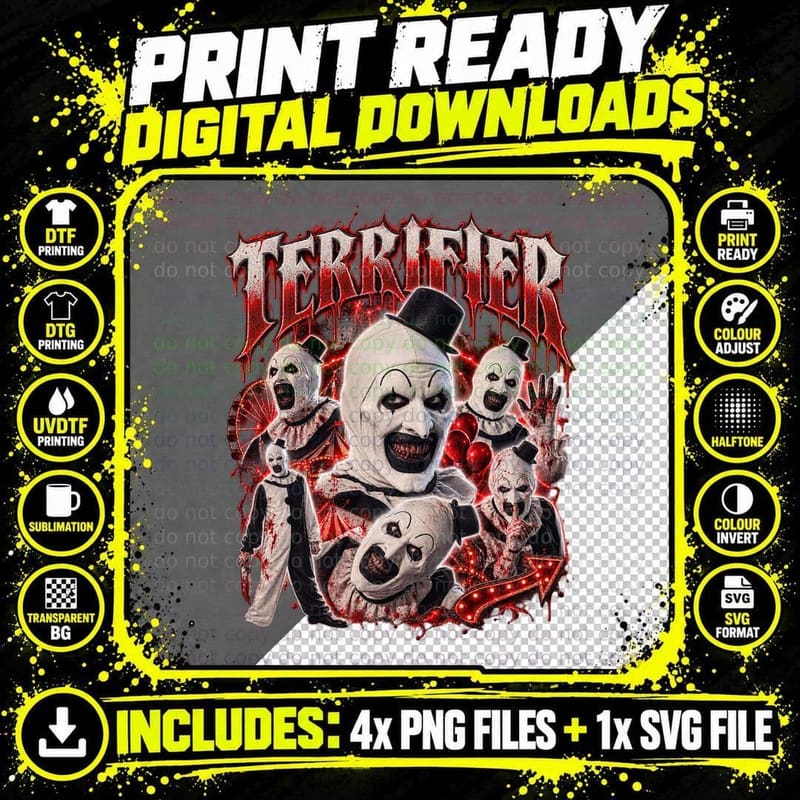 Terrifier Art the Clown Vintage Bootleg Horror Movie Png SVG Digital Bundle