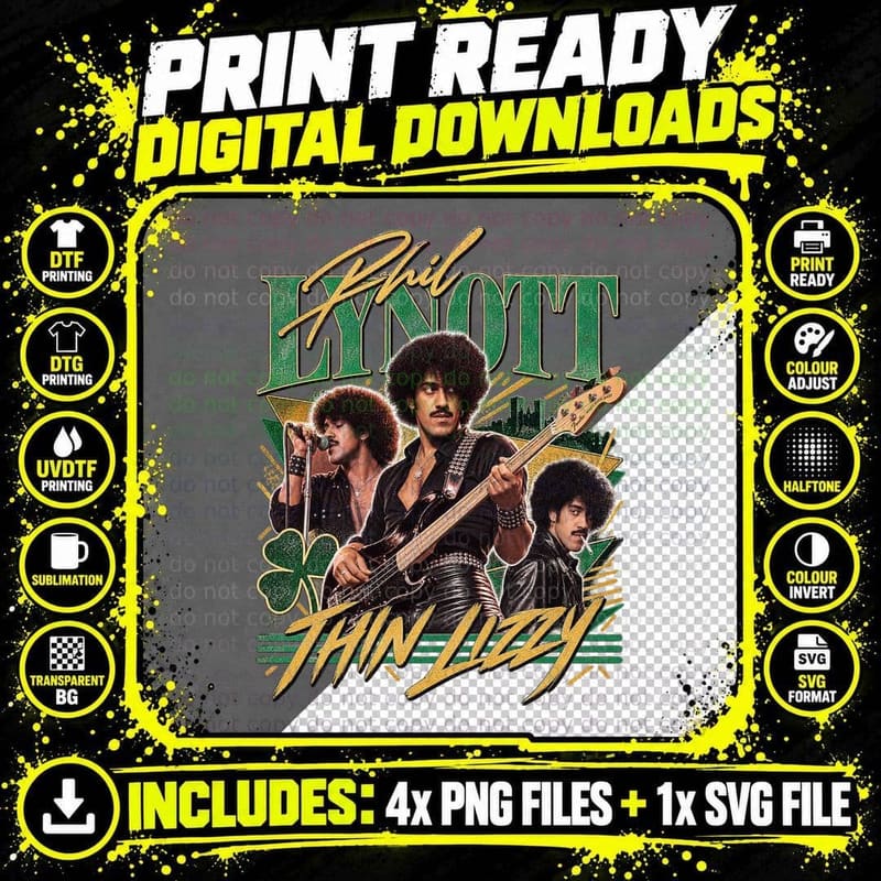 Thin Lizzy Phil Lynott Vintage 70s Classic Rock Retro Png SVG Digital Bundle
