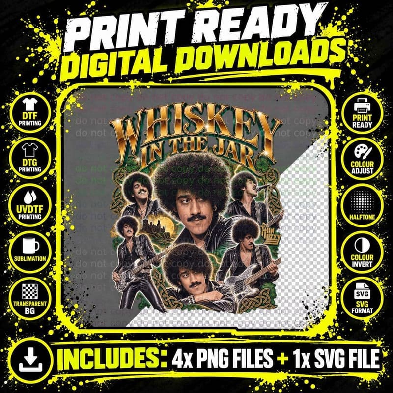 Thin Lizzy Phil Lynott Whiskey in the Jar Vintage Png SVG Digital Bundle