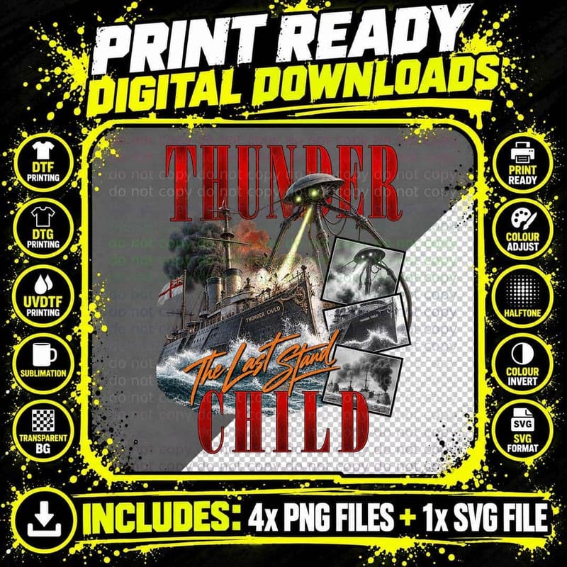 Thunderchild War of the Worlds Vintage Sci Fi Ironclad Png SVG Digital Bundle
