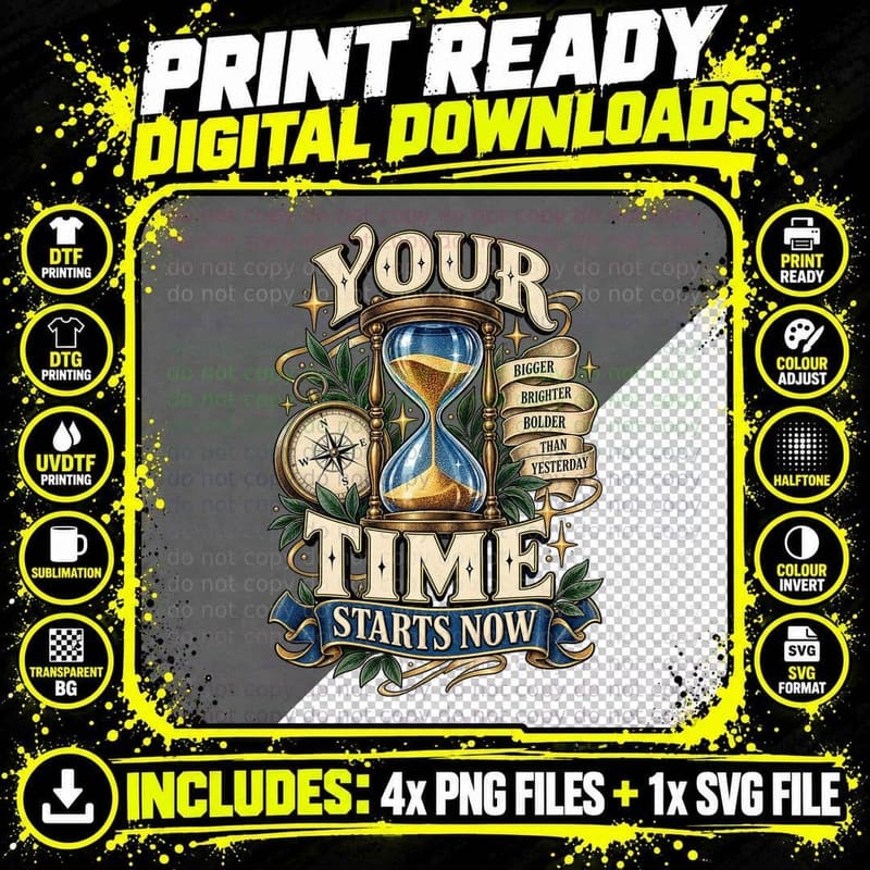 Your Time Starts Now Retro Vintage Tattoo Hourglass Png SVG Digital Bundle