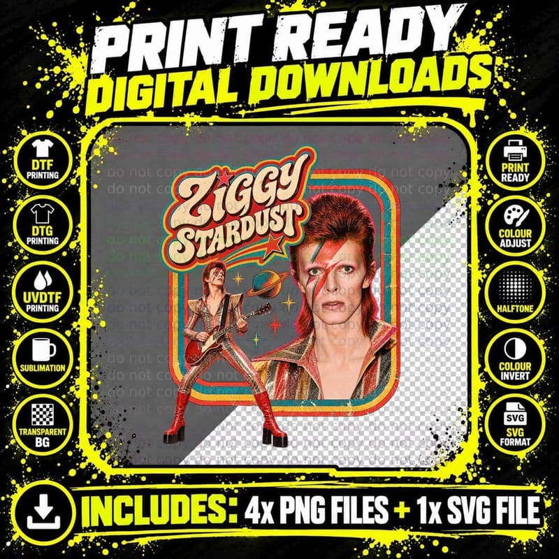 Ziggy Stardust Vintage David Bowie Glam Rock T-Shirt Png SVG Digital Bundle