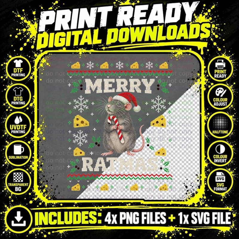 Christmas Pet Rat Ugly Sweater Merry Ratmas Funny Rat Png SVG Digital Bundle